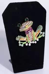 Spilla rana smalto strass rosa verde blu gioielli moda nuova - Foto 1 di 4