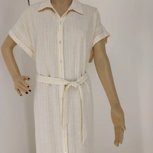 LOFT YELLOW BEIGE ORANGE SHORT SLEEVE BUTTON DOWN MIDI SHIRT DRESS SIZE: L NWT - Picture 1 of 9