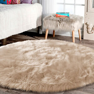 Faux sheepskin Rug Beige Faux Fur Fluffy Area rug for Living Room Bedroom Decor