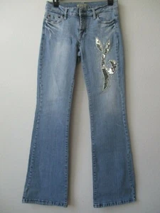 REFUGE DENIM LIGHT BLUE FLORAL DESIGN EMBELLISHED JEANS SIZE 9 - Picture 1 of 6