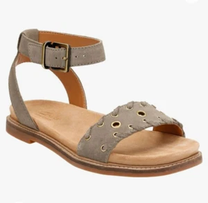 Clarks Artisan Corsio Amelia Women's Sandals Suede Ankle Strap Eyelet Flat Sz 9 - Picture 1 of 19