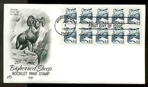 1949a BOOKLET PANE of 10 BIG HORN SHEEP FDC BIG HORN, MT ARTCRAFT CACHET - Picture 1 of 1