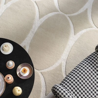 Handmade Wool Rug 5x7 - Neutral Geometric Design, Soft & Durable 6x9 | 8x10 - Image 1 of 4