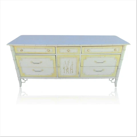 Rare Thomasville Faux Bamboo Allegro Fretwork 9 Drawer Dresser With Center Door Cover