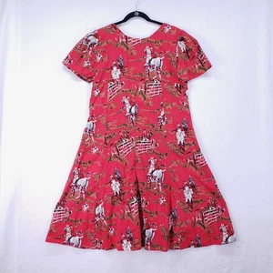 Women's Red Western Fit and Flare Horseback Riding Hunting Print Design Dress - Picture 1 of 11