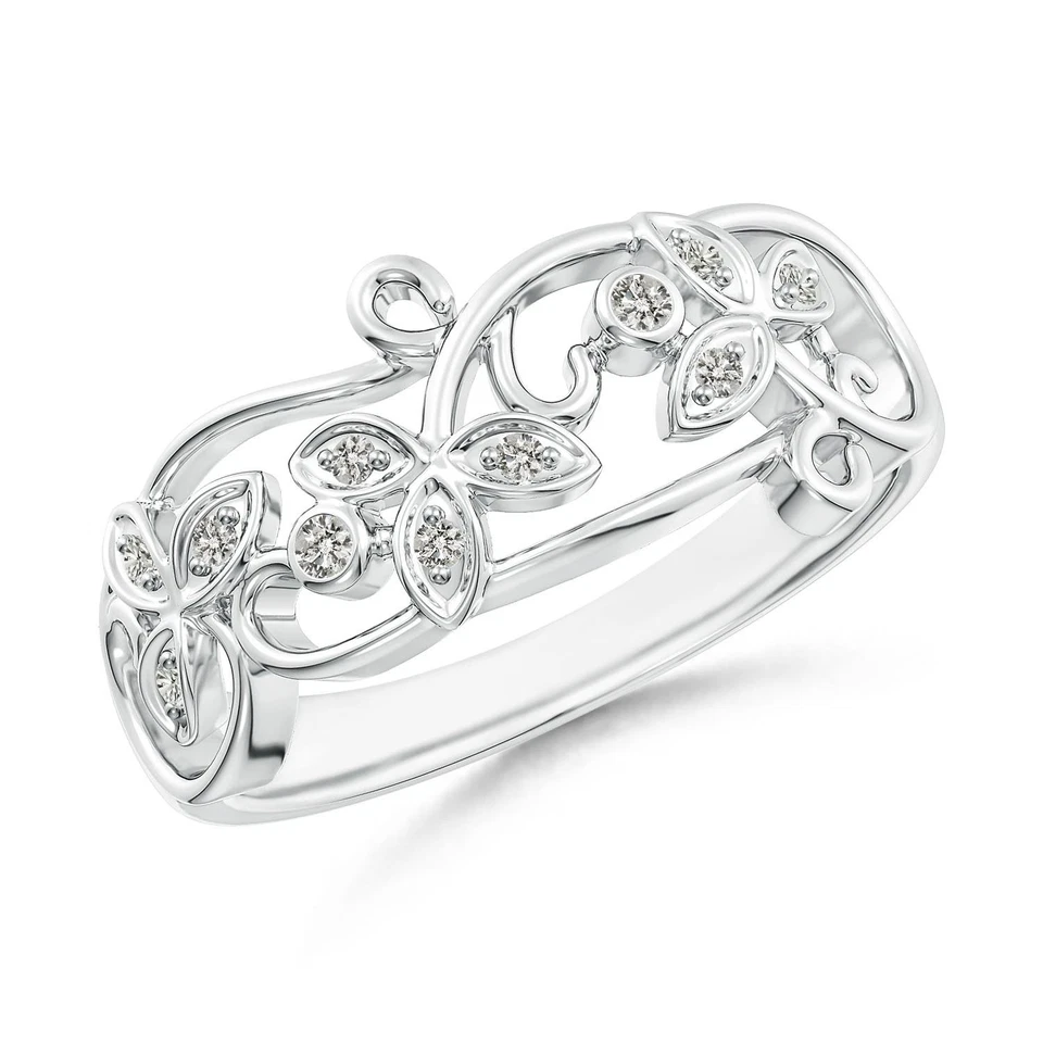 ANGARA Natural 0.08Ct Vintage Style Diamond Flower Scroll Ring in 14K Solid Gold - Image 1 of 1