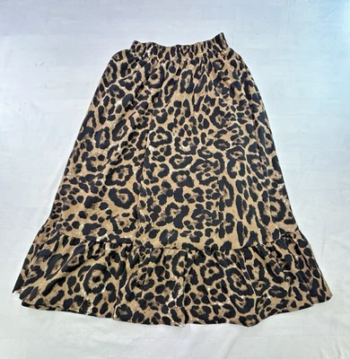 Shein Womens S Animal Print Ruffle Midi Skirt Elastic Waist A-Line Flowy - Image 1 of 4