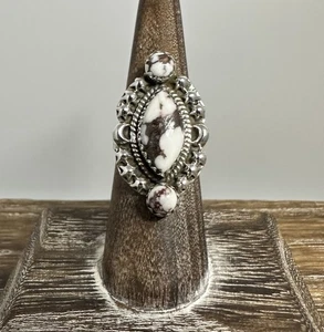 Anello in argento sterling stile nativo sud-ovest 3 pietre cavallo selvatico luna e stelle 6,5 - Foto 1 di 9