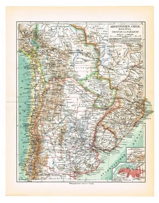 АРГЕНТИНА 1905 ЧИЛИ БОЛИВИЯ УРУГВАЙ ПАРАГВАЙ Асунсьон подлинная винтажная карта - Изображение 1 из 4