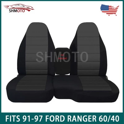 Чехлы на автомобильные сиденья черные/угольные в центре подходят для 91-97 FORD RANGER 60/40 с высокой спинкой - Изображение 1 из 4