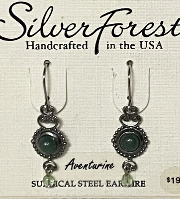 Nuevos Pendientes Plata Bosque Aventurina Piedra Lágrima Acero Quirúrgico Foto 1 de 4