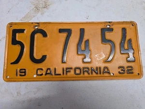 Placa de licencia de California 1932 #5C 74 54 - Imagen 1 de 2