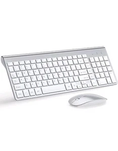 Silent Wireless Keyboard and Mouse Ultra Slim Cordless Combo Set Silver White Nw - Picture 1 of 7