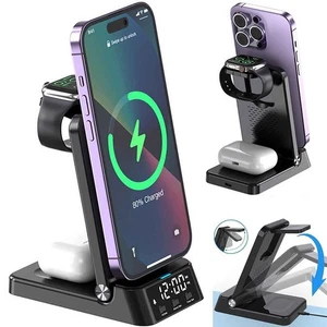 4in1 induktive Ladestation Qi Wireless Charger Ladegerät Digitaluhr Docking - Picture 1 of 32