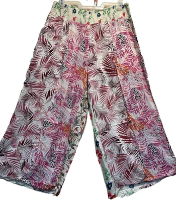 SACRED THREADS patch hippie rayon wide leg smocked waist PANTS 2X XXL Free shipp - Image 1 of 4