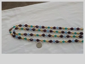 Vintage Glass Beads & Faux Pearls 56" Necklace Multi Colors Purple Blue Green - Picture 1 of 5