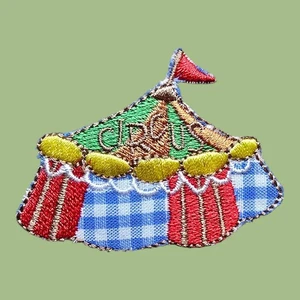 CIRCUS PLAID CARNIVAL TENT FUN ADVENTURE APPLIQUE IRON ON PATCH 1.75 x 2.25" - Picture 1 of 6