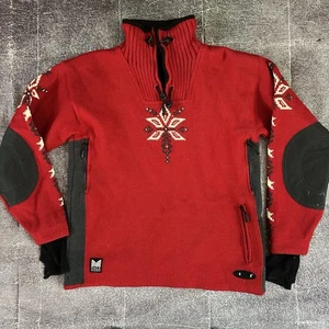 Mens Vintage Y2K Dale of Norway Red Wool Elbow Patch Norwegian Ski Sweater Sz XL - Picture 1 of 5