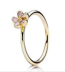 Pandora 14k Gold Pink Enamel Cherry Blossom Ring 150174EN40 Size 56/7 - Picture 1 of 3