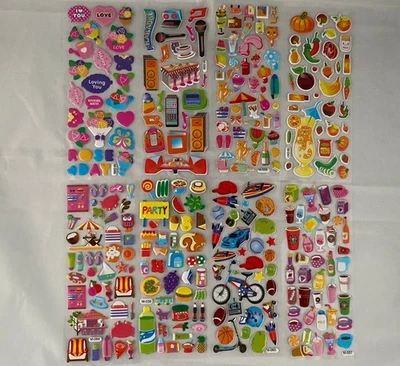 8 Different Sheets 3D Puffy Food Sport Scrapbook Vacation Stickers Bulk for Kids - Image 1 of 4