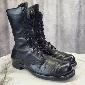 Vintage Addison Distressed Paratrooper Jump Boots Cap Toe Men's Size 9.5 R Black - Picture 1 of 20