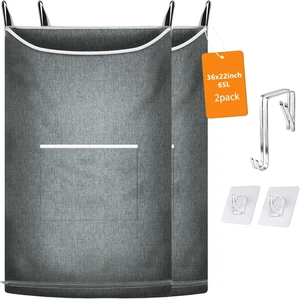 XL großer Wäschekorb zum Aufhängen, über der Tür Wäschesack mit Reißverschluss und breit  - Bild 1 von 12