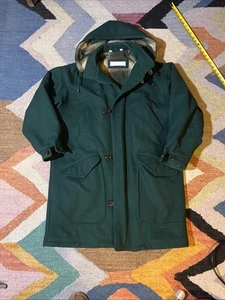 PERRY ELLIS Men’s Wool Hooded Trench Long Coat Jacket Outerwear VTG Forest green - Picture 1 of 10