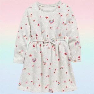 Old Navy Kleinkind Fit & Flare Regenbogen Herzen Fleece Kleid Größe 3T oder 4T - Bild 1 von 1