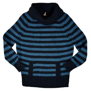 FREE PEOPLE Black Blue Striped Turtleneck Long Sleeve Sweater Women's Size Small - Picture 1 of 24