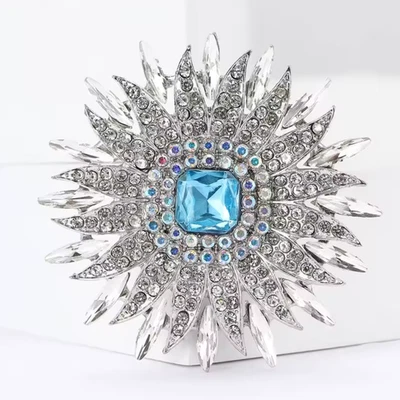 Sunflower Brooch Rhinestone Crystal Silver Flower Plant Pin Jewelry Summer Gift - Image 1 of 4