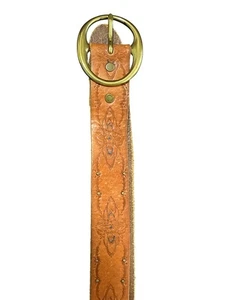 Lucky Brand brauner Ledergürtel Blumen Nieten Messingschnalle Vintage Style XL - Bild 1 von 5