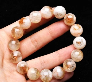 13,3 mm Natürliches Gelbes Phantom Geist Garten Kristall Edelstein Rund Perlen Armband - Bild 1 von 8