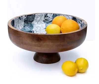 Foxglove Goods Wooden Fruit Bowl Basket With Watercolor Artwork Enamel 14” - Image 1 of 4