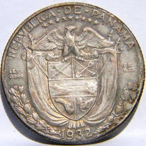 PANAMA: 1932 silver 1/4 Balboa, 6-yr type; toned XF; scarce in good grade! - Picture 1 of 1