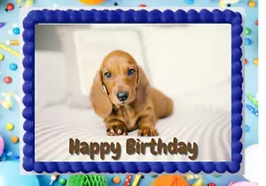 Dachshund Puppy Cute Wiener Dog Birthday Image Edible Cake topper Frosting Sheet - Picture 1 of 5