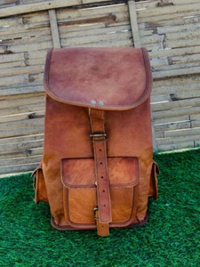 20" Quality Leather Backpack Bag Laptop Vintage Genuine Brown - Picture 1 of 4