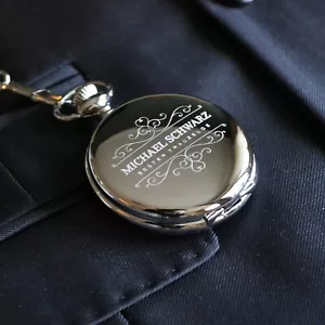 Pocket Watch with Engraving in Colour Silver Pocket Watch Aurum - Picture 1 of 9