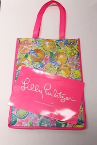 Lilly Pulitzer wiederverwendbare Einkaufstasche Zitrusmuster Gold Logo rosa Zitrone - Bild 1 von 5