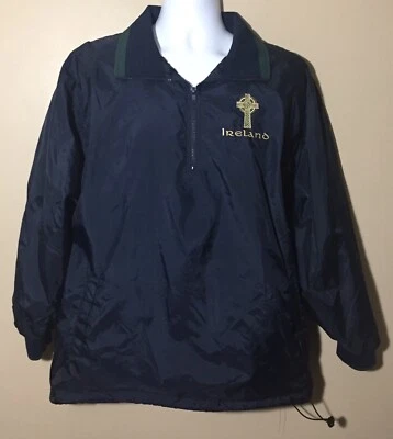 Cortavientos Irlanda Azul Marino Para Hombre 1/4 Cremallera Nylon Bordado Talla M Bolsillos Usado en Excelente Condición Foto 1 de 4