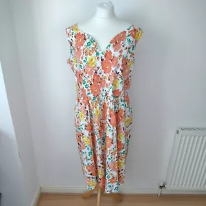 Vintage 50's Style Handmade UK 22-24 Floral Tea Dress Orange White Cottagecore - Picture 1 of 11