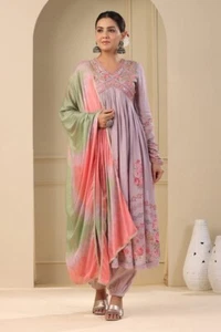 All occasion wear embroidered work alia cut kurta with pant and dupatta dresses - Picture 1 of 7