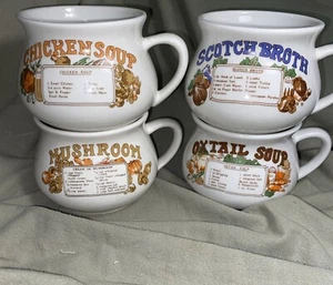 Vintage Menge 4 schöne Suppe Rezept Becher Tasse Scotch-Oxtail-Zwiebel-Pilz Suppen - Bild 1 von 10