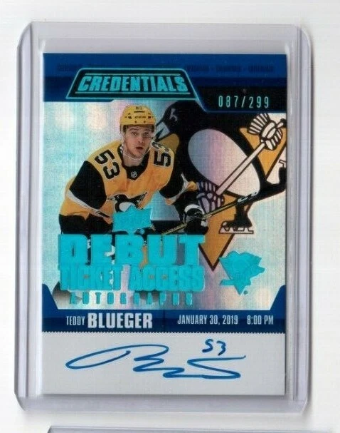 Teddy Blueger Penguins 2019-20 UD Credentials Debut Ticket Access Auto RTAA-TB - Image 1 of 2
