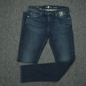 7 For All Mank Jeans Men 33x34 Blue Paxtyn Dark Wash 5 Pocket Denim Stretch NWT - Picture 1 of 11