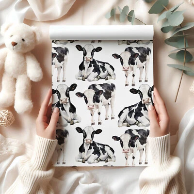 Cow Gift Wrap – Cute Baby Cow Wrapping Paper in Farm Animal Style W72 - Image 1 of 4
