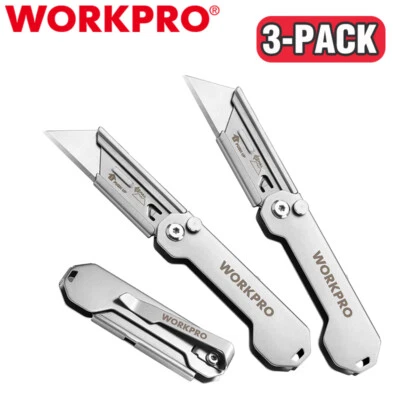 WORKPRO 3-Pack Folding Utility Knife Set EDC Knife Quick Change Blade Pocket