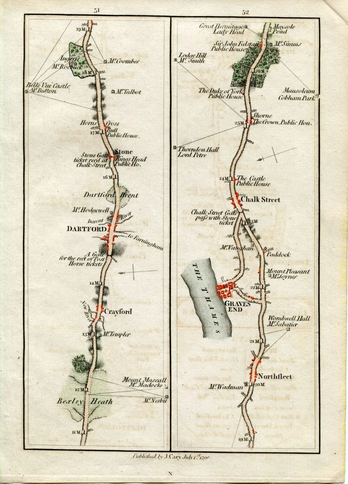 1790 Cary Map 51/52 Bexleyheath, Crayford, Dartford, Stone, Northfleet Gravesend Foto 1 de 1