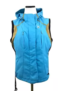 SPYDER Thinsulate Hooded Ski Vest Light Blue Brown Insets Size 8 Womens - Picture 1 of 12