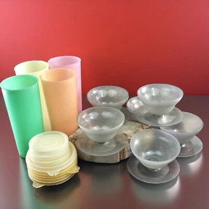 VTG Tupperware Dessert Bowl Cups & Tumblers Pastel 16oz 754 & 107 Lot of 10 READ - Picture 1 of 9