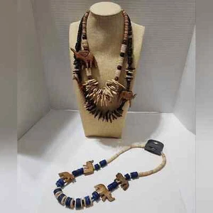 Jungle elephant giraffe lion rhinoceros wooden beaded necklace lot bundle set - Picture 1 of 8